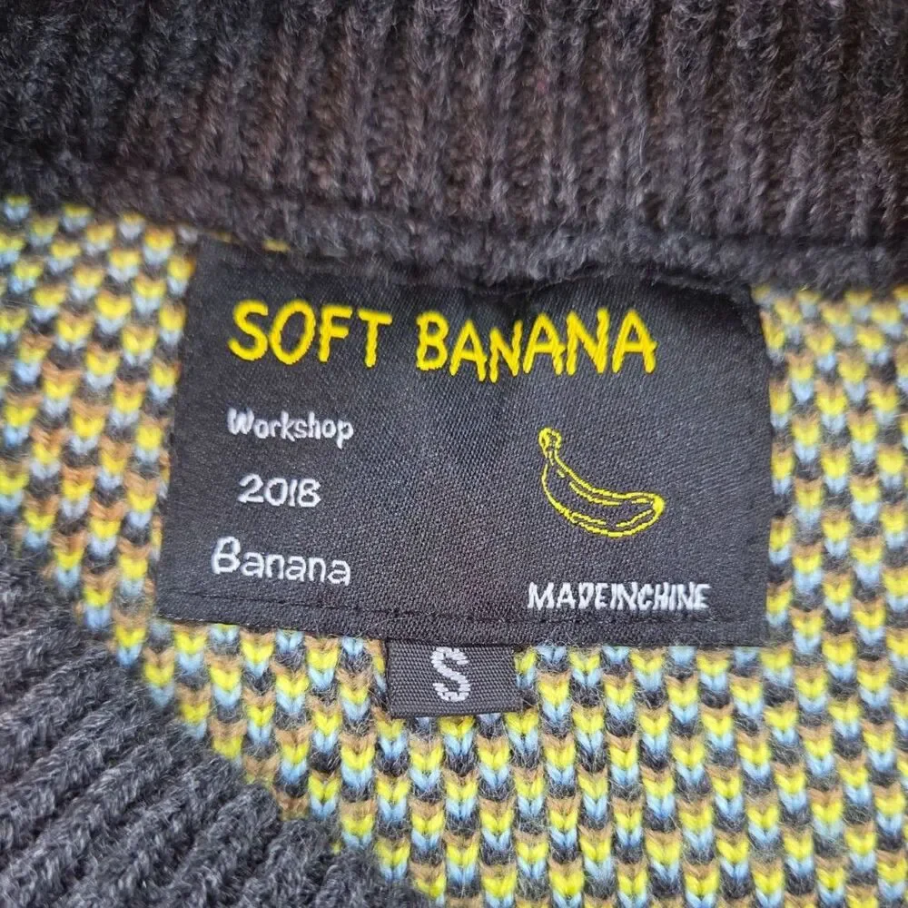 Soft Banana Teddy Bear All-Over Print Knit Sweater Size S